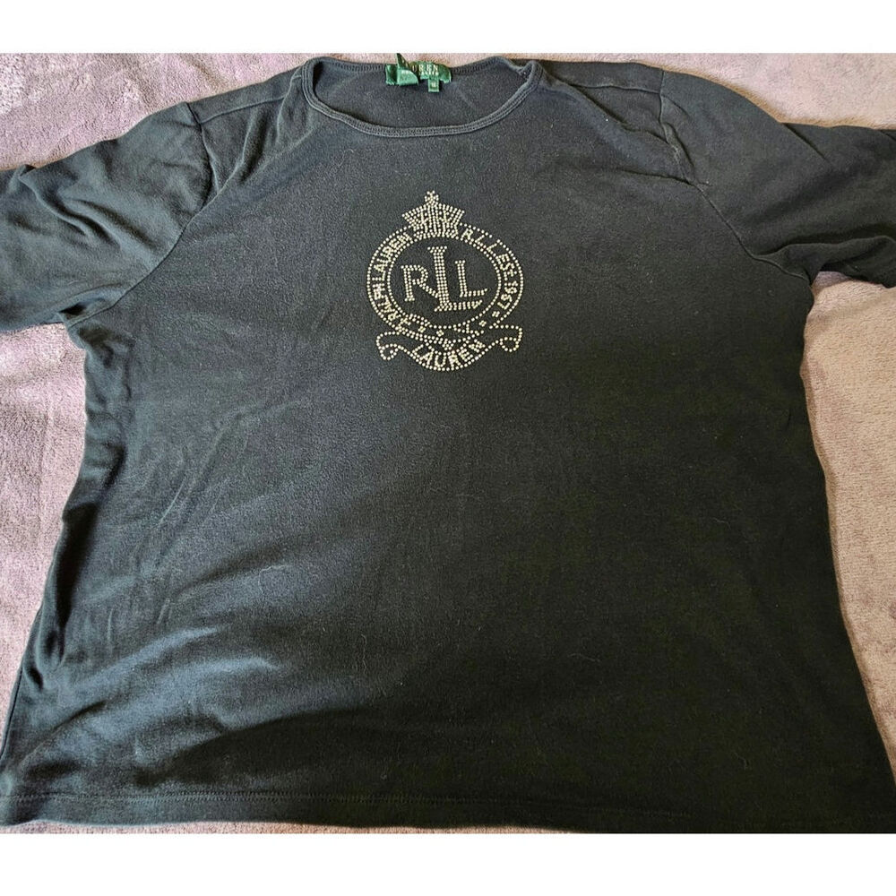 Lauren Ralph Lauren Blinged Out Logo TShirt Black‎ Women's Size 1X
